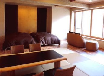 信楽焼風呂付き和モダン客室9畳+9畳の一例
